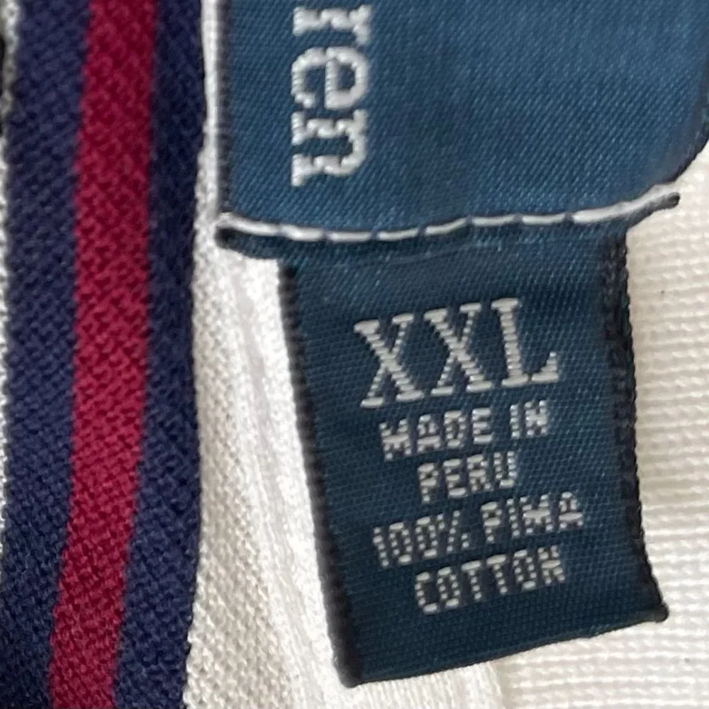 NWOT VTG Polo Ralph Lauren Pima Cotton Striped Polo Shirt White Blue Red 2XL
